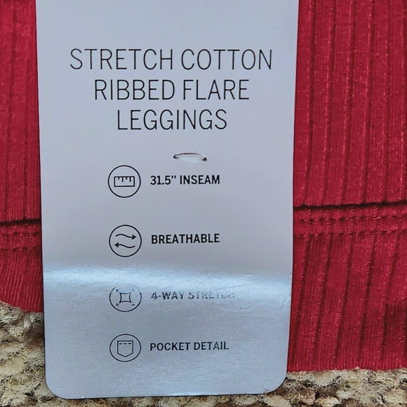NWT PINK Stretch cotton ribbed flare legging. Size Large. Color deep red - Picture 3 of 11